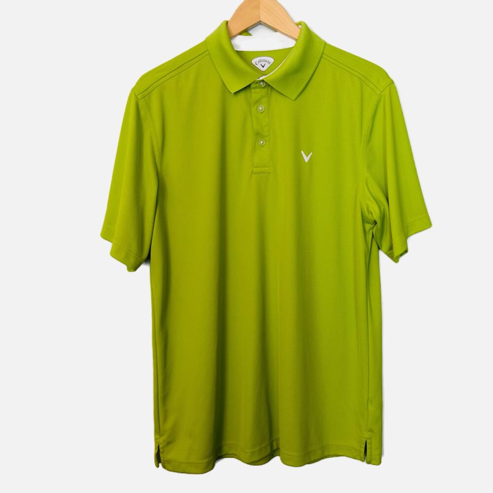 Callaway Men's Golf Short Sleeve Lime Green 2 Button Collared Shirt Large